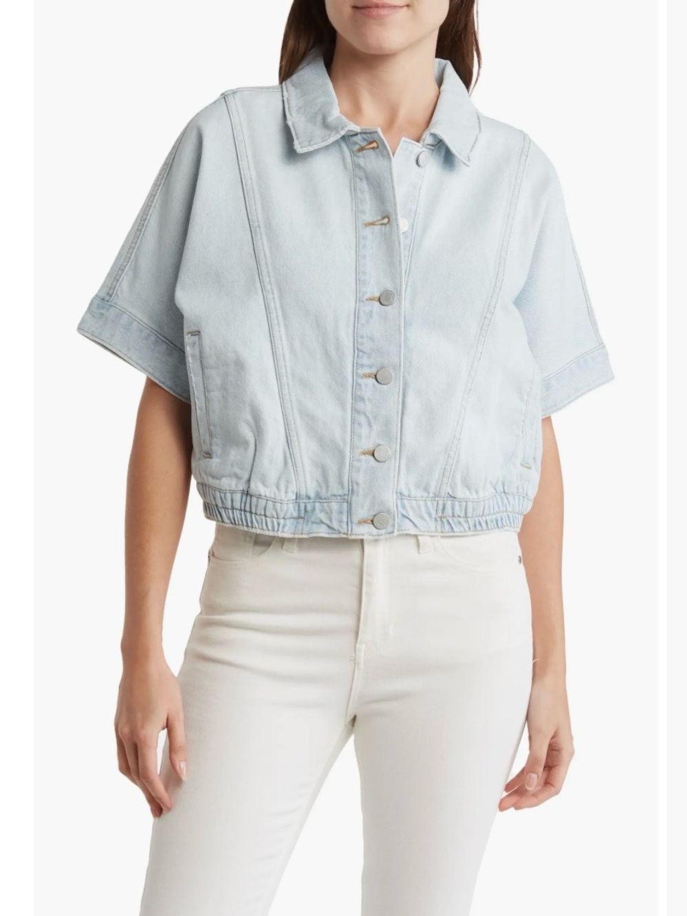 Habitual Sz S Oversized Short Sleeve Crop Denim Light Blue Boxy Jacket